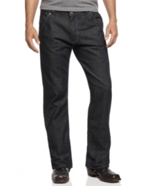 Tired of those too-skinny blues? Keep it loose and laid back with these loose, straight-fit jeans from Levi's. Tired of those too-skinny blues? Keep it loose and laid back with these loose, straight-fit jeans from Levi's.