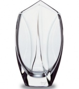 This elegant vase is small and striking and takes its shape from the inspiring look of a flower bud. In substantial, carefully crafted handmade crystal from Baccarat, with subtle curving waves of thickness along the sides and a mouth that comes to two gentle points, this vase is simply exquisite.