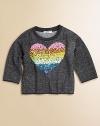 An everyday sweatshirt is embellished with a colorful, sequin heart for a pulse-racing pullover.CrewneckThree-quarter sleevesPullover style80% cotton/20% polyesterHand washImported