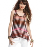 Stripes meet a swingy silhouette on this racerback top from Material Girl! Pair it with your light-colored denim for a day look that's fab without trying!