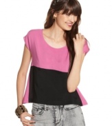 Buttons and colorblocking equal a fun fashion statement! Pair Material Girl's top with high-waisted jeans and skirts for an on-trend look.