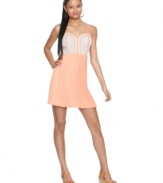 In on-trend shades for spring, this peach & white Bar III dress is subtly sexy with a piped bodice that accents all the right places! Perfect for date night!