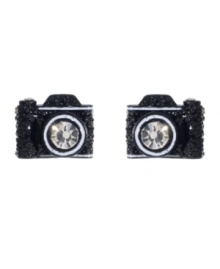 Enhance your photogenic good looks with Betsey Johnson's chic studs. Featuring black cameras with round-cut crystal flashbulbs. Crafted in mixed metal. Approximate diameter: 1 inch. Enhance your photogenic good looks with Betsey Johnson's chic studs. Featuring black cameras with round-cut crystal flashbulbs. Crafted in mixed metal. Approximate diameter: 1 inch.