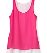 Fluorescent hues are on-trend this season. With a neon-pink chiffon overlay tank, this Aqua top gets it just right.