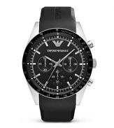 This Emporio Armani piece works hard with a versatile style that goes on-and-off the clock, crafted of a stainless steel case with a rubber strap as a sporty counterpart.