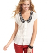 Gear-up for work or play in this beaded Peter-Pan collar top from Jessica Simpson!