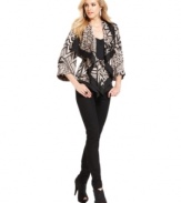 A statement topper, this GUESS printed kimono jacket makes an outfit -- perfect for a desk-to-dinner look!