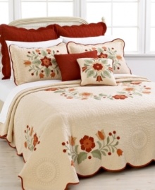 Romantic blooms. Traditional styling gets an update in this June bedspread from Nostalgia Home, featuring a lush quilted landscape with a smattering of fancy florals for a refreshing appeal. Romantic blooms. Traditional styling gets an update in this June bedspread from Nostalgia Home, featuring a lush quilted landscape with a smattering of fancy florals for a refreshing appeal.