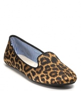Silky leopard print adds undeniable animal magnetism to the sleek smoking flat. By Charles Philip.