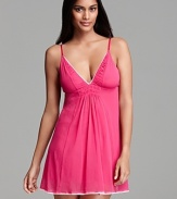 OnGossamer's pretty-in-pink nightie lends feminine flair with a shirred neckline and scalloped trim.