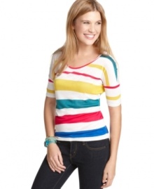 Rock out in stripes with this top from One Clothing and wake-up your jeans with a burst of infinite colors! Rock out in stripes with this top from One Clothing and wake-up your jeans with a burst of infinite colors!