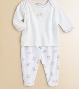 A delightful two-piece set, crafted in lush pima cotton, with nursery rhyme print and contrast stitching.Envelope necklineLong sleevesPullover styleElastic waistbandPima cottonMachine washImported