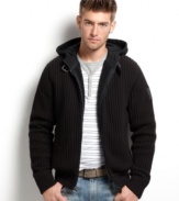 The good looks of a sweater with the warmth and structure of a jacket: Calvin Klein Jeans' ribbed hoodie lined with sherpa fleece.