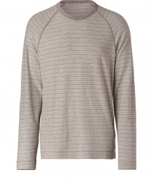 Sporty heather grey striped long sleeve sweatshirt - Look great while staying comfortable in this stylish shirt - Cool subtle stripe print and flattering crew neck shape - Style with jeans, a denim jacket, and desert boots for laidback luxe - Try with distressed jeans, a blazer, and trainers