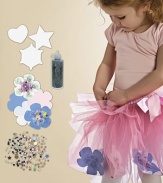 Decorate then wear your very own tutu - everything you need is included, plus templates to cut out more designs as you like. Includes layered tulle skirt with elastic waistband and grip-tape close Includes pre-cut fabric cut-outs, sparkles and glue Also includes tracing templates for making more cut-outs Polyester Imported Recommended for ages 6 and up