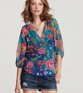 A Hawaiian-inspired print punctuates this Ella Moss silk top, complete with an interior camisole.