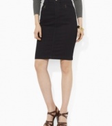 Lauren Jeans Co.'s sleek pencil skirt is rendered in stretch denim for easy, casual style.