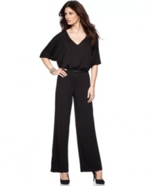 A back keyhole adds eye-catching appeal to this relaxed Studio M wide-leg jumpsuit -- a chic spring style! A back keyhole adds eye-catching appeal to this relaxed Studio M wide-leg jumpsuit -- a chic spring style!