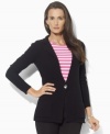 Inspired by the blazer silhouette, this Lauren by Ralph Lauren blazer is rendered in soft knit cotton and finished in with a notched lapel and single button closure.