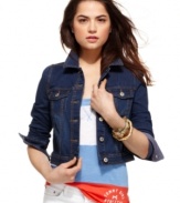 Add undeniable cool to your street gear with this cropped jacket from Tommy Girl! Sporting a dark wash and faded effect, this layer is the denim advocate for great, just kickin' it, style!