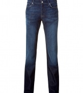 With a classic straight leg cut, these jeans from Seven for All Mankind are a casual must-haven - Five-pocket styling, whiskering and fading, logo detailed back pockets, straight leg - Style with a long sleeve henley and boots