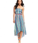 With a strapless design to keep you cool, an asymmetrical hem to keep you chic and a rainbow of stripes to keep you colorful, this dress has everything you need for a season of sun!