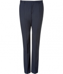 Classic pants (Heise model) in fine navy virgin wool with elegant pin stripes - New: slightly lower, more casual rise - Modern slim fit with slanted pockets - The creases make a particularly slim silhouette - Lightweight, high quality workmanship, comfortable - A favorite pair of pants you can wear for a lifetime - Brilliant for numerous occasions from casual to festive - Style: put with a dress shirt, cashmere pullover, cool shirt and/or jacket