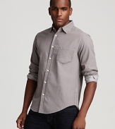 A denim-style wash lends laid-back style to this classic fit shirt from Hoyle Jackson.