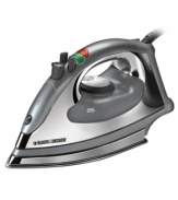 For all of your pressing needs, Black & Decker presents a professional-grade steam iron. Expertly designed with 3-way auto shut off, stainless steel soleplate, variable steam setting and surge plus anti-drip function for neat and clean results. Spray mist for those stubborn wrinkles. 1500 watts of power and 8 foot power cord. Two-year warranty. Model IR0085NA.