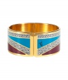 Luxurious Art Deco-style bangle made ​.​.of gold-colored brass metal - Designed with blue and violet in a beautiful wide style - Great accessory for work outfits or more casual looks