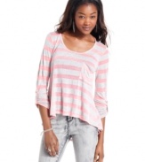 Kickback in this high-low top from Eyeshadow! Sports easygoing stripes and a super-relaxed fit.