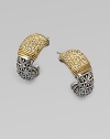 An exotic, sterling silver design with dazzling diamonds and radiant 18k gold accents. Sterling silver18k goldDiamonds, .58 tcwLength, about 1Post backImported 