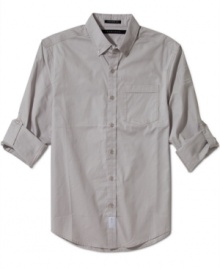 A solid choice. This button-front shirt from Sean John will be your go-to weekend wear.