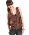 A geometric zebra print adds edge to this Ali & Kris chiffon tank -- perfect for an urban-chic look!