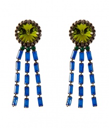 Bring heightened style to your day or night look with these ultra-chic earrings from New York City-based accessory label Dannijo - Drop style, made of stylishly distressed oxidized brass with multicolor Swarovski crystal embellishment - Wear with a classic cocktail dress or an on-trend off-duty ensemble