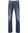 With Western-inspired details, these stylish distressed jeans from True Religion will amp up your casual basics - Classic five-pocket styling, fading details, decorative back pockets with logo detail, contrast stitching - Straight leg, slim fit - Pair with a tee and a blazer or a cashmere sweater