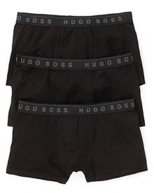 BOSS Black brings you a three-pack of essential cotton boxers, complete with a logo waistband. BOSS Black brings you a three-pack of essential cotton boxers, complete with a logo waistband.