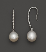 14K White Gold White Freshwater Pearl and Diamond Earrings, 0.11 ct. t.w.