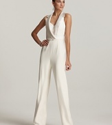 Rendered in supple silk, this sleekly minimalist Theia jumpsuit is a chic and offbeat alternative to the standard party frock.