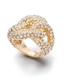 Fit to be tied. This chic cocktail ring by Bar III combines intricately braided bands and sparkling round-cut crystals. Crafted in gold tone mixed metal. Size 7. Fit to be tied. This chic cocktail ring by Bar III combines intricately braided bands and sparkling round-cut crystals. Crafted in gold tone mixed metal. Size 7.