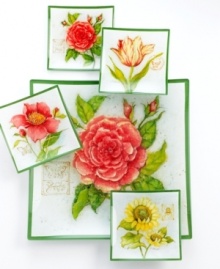 Give new life to your go-to recipes with Botanical Flowers dessert plates. Watercolor blooms plucked from the galleries of artist Susan Winget evoke the sunny ease of country living. Pine-green trim and cute bug stamps add extra personality to each glass dish. From Prima Designs' collection of serveware and serving dishes. (Clearance) Give new life to your go-to recipes with Botanical Flowers dessert plates. Watercolor blooms plucked from the galleries of artist Susan Winget evoke the sunny ease of country living. Pine-green trim and cute bug stamps add extra personality to each glass dish. From Prima Designs' collection of serveware and serving dishes. (Clearance)