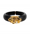 This glamorous bracelet is an ultra-chic addition to any outfit - Stunning Lucite bangle with gold detailing and crystal embellishment - Style with elevated basics for day or with cocktail-ready attire for evening - Made by famous jewelry genius and celeb favorite Alexis Bittar