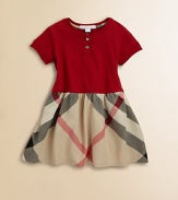 Crafted in ultra-soft cotton with snap detail, this stylish, short-sleeved frock has a full, check skirt.CrewneckShort sleevesPullover styleDrop-waistCottonMachine washImported