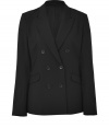 Update your office favorites with this ultra-chic double-breasted blazer from Theory - Wide notched lapels, double-breasted, front button placket, long sleeves, flap pockets at waist, slim fit - Style with sleek trousers, skinny jeans, or a pencil skirt