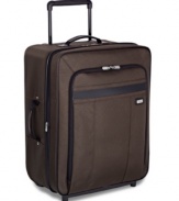 This luxurious mid-size upright ensures the tidiest travels. Casual yet exceptionally stylish, this upright features a spacious main compartment that expands 2.5 for additional packing capacity. With packing options far beyond the traditional, inside you'll find a snap-out pocket and foldout garment sleeve with hanger and garment straps. The push-button locking handle system and extremely durable inline skate wheels help you maneuver comfortably through even the most turbulent terrain. Limited lifetime warranty.
