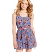 Endow your wardrobe with fresh-as-spring style with this belted, floral-print romper from American Rag!