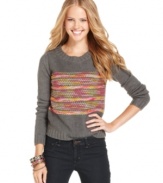 Colorize your look with Jolt's adorable intarsia sweater! Striped in a myriad of candy hues, this layer is definitely a bright pick for fall!