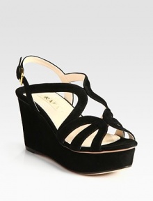 Suede multistrap wedge design with an adjustable ankle strap. Self-covered wedge, 3 (75mm)Covered platform, 1 (25mm)Compares to a 2 heel (50mm)Suede upperLeather lining and solePadded insoleMade in ItalyOUR FIT MODEL RECOMMENDS ordering true size. 