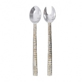 Sparkling starbright silver and lustrous dawn's gold highlight the striking textural patterns of these handcrafted salad servers from Mariposa.