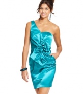 You've hit the bullseye with this bow! This BCX dress shows serious style with soft pleats and a one-shoulder design!